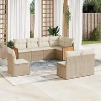 Set Divano da Giardino 8 pz con Cuscini Beige in Polyrattan 3260126