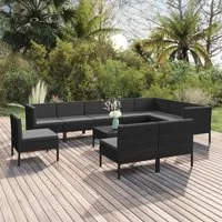 Set Divani da Giardino 11 pz con Cuscini in Polyrattan Nero 3094453