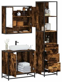 Set Mobili Da Bagno 3 Pz Rovere Fumo İn Legno Multistrato /