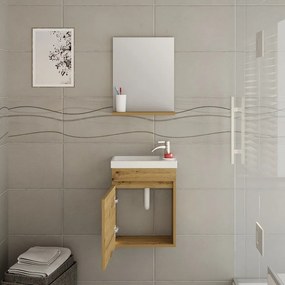 Kamalu - Mobiletto 40 con specchio colore legno naturale | LAC-POLIS-40-OAK