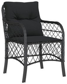 Set da bistrò 3 pz con cuscini nero in polyrattan