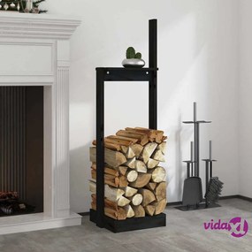 vidaXL Portalegna Nero 33,5x30x110 cm in Legno Massello di Pino