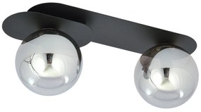 Plafoniera Minimal 2 Luci Teia In Acciaio Nero E Sfere Vetro Fumè