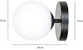 Applique A 1 Luce Shiva In Acciaio Nero E Sfera In Vetro Bianco
