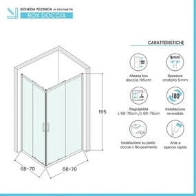 Box doccia angolare 70x70 cm doppio scorrevole vetro stampato Tay