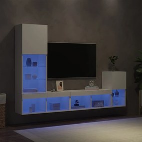 Mobili tv a muro con led 4pz bianchi in legno multistrato