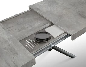 Tavolo CARRARA in legno, finitura grigio cemento e base in metallo verniciato antracite, allungabile 140&#215;90 cm &#8211; 220&#215;90 cm