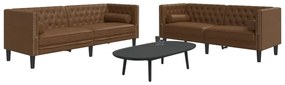 Divani Chesterfield 2pz Cuscini Marrone Similpelle Scamosciata /