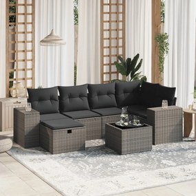 Set divani da giardino 7pz con cuscini grigio chiaro polyrattan