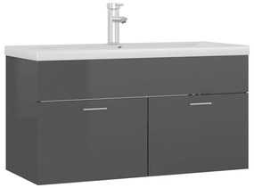 Mobile con lavabo integrato grigio lucido in legno multistrato