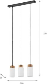 Lampadario sospeso su cavo MARKUS 3xE27/15W/230V nero/rovere