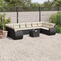 Set Divani da Giardino 11 pz con Cuscini in Polyrattan Nero 3254213