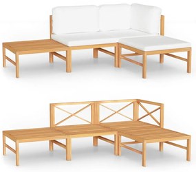 Set Divani da Giardino 4pz Cuscini Crema Legno Massello di Teak