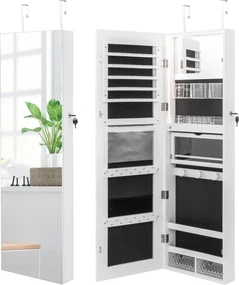 AHDECOR Portagioielli Da Parete Set Di 2 - Organizer In Legno Di Pino Con Asta Per Bracciali E Ganci, Bianco, Per Anelli, Orecchini E Collane