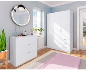 Armadio Guardaroba 3 Ante 3 Cassetti Con Barra Appendiabiti Bianco 120 Cm