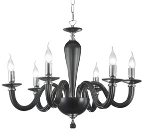 Lampada a sospensione D70 cm RAVEL 6 luci in vetro lavorato a mano NERO