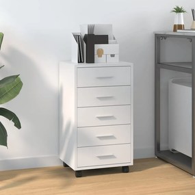Cassettiera Con Ruote Bianco Lucido İn Legno Multistrato /