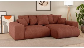 Divano angolare color mattone allungabile/con contenitore (con composizione variabile) con rivestimento in velluto a coste Luma – Ropez