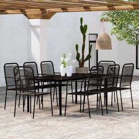 Set da pranzo per giardino 9 pz con cuscini nero