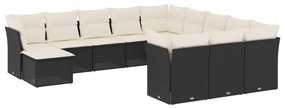 Set Divani da Giardino 12 pz con Cuscini Nero in Polyrattan