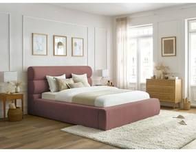 Letto matrimoniale imbottito rosa chiaro con contenitore a griglia 160x200 cm Jagna - Bobochic Paris