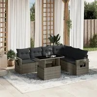 Set Divani da Giardino 7 pz con Cuscini Grigio in Polyrattan 3267930