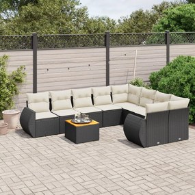 Set divani da giardino 9 pz con cuscini nero in polyrattan