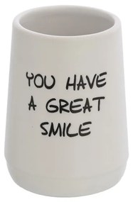 Portaspazzolini a bicchiere linea Wash in ceramica bianco con scritte nere