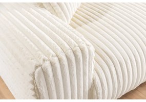 Divano angolare con penisola a destra color crema e rivestimento in velluto a coste allungabile e con contenitore Sarina – Ropez