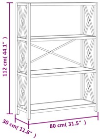 Scaffale a 4 Ripiani 80x30x112 cm in Legno Massello di Rovere