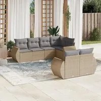 Set Divani da Giardino 7 pz con Cuscini Beige in Polyrattan 3221608