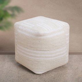 MIRANDA - pouf in lana avorio con decoro 40 x 40
