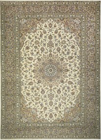 Kashan Tappeto 340x250 Beige (Iran) Annodato A Mano