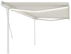 Tenda Da Sole Retrattile Manuale Con Led 5x3 M Crema /