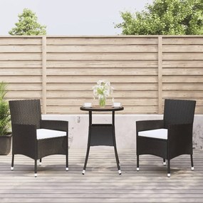 Set Bistrò Da Giardino 3 Pz Con Cuscini İn Polyrattan Nero /