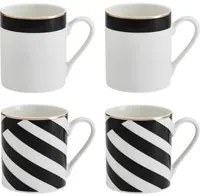 Set 4 tazze porcellana bianca righe nere Luxe Deco Mikasa