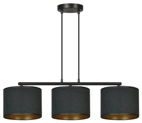 Lampadario 3 Luci Ganesha In Acciaio Nero E Paralumi In Tessuto Nero