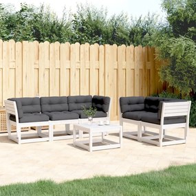 Set divani giardino 5pz con cuscini bianco legno massello pino