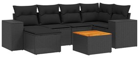 Set divani da giardino con cuscini 7pz nero polyrattan