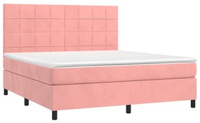 Letto a molle con materasso e led rosa 160x200 cm in velluto