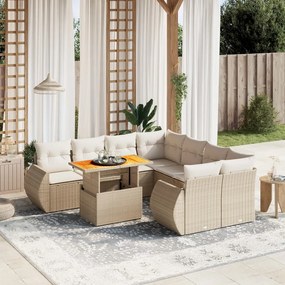 Set divano da giardino 9 pz con cuscini beige in polyrattan