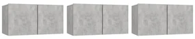 Mobili porta tv sospesi 3 pz grigio calcestruzzo 60x30x30cm