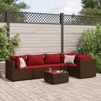 Set Mobili da Giardino 6pz con Cuscini in Polyrattan Marrone 3308101