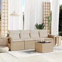 Set Divano da Giardino 5 pz con Cuscini Beige in Polyrattan 3219887