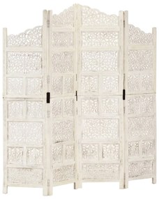Divisorio 4 Pannelli Intagliato Bianco 160x165cm Mango Massello /