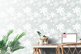 Carta da parati – Animali intorno ai fiori in verde