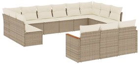 Set divano da giardino 13 pz con cuscini beige in polyrattan