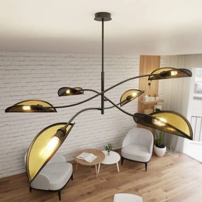 Lampadario a Sospensione in Acciaio e Tessuto LOTUS 6 Nero 6xE14 Colore del corpo Nero e Oro