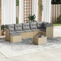 Set Divano da Giardino 8 pz con Cuscini Beige in Polyrattan 3217979