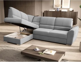 Divano angolare grigio allungabile/con contenitore (con penisola a sinistra/a L) e rivestimento in velluto Siber – ELTAP